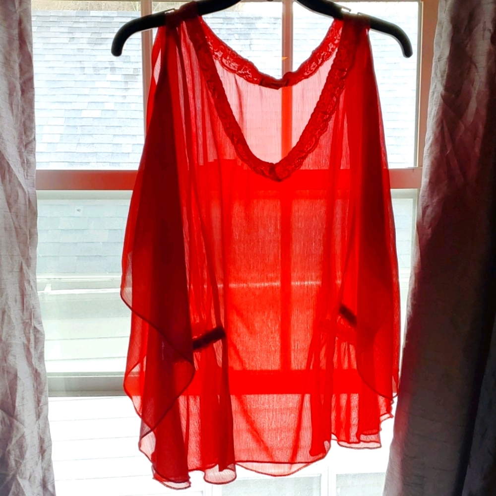 Red Sheer Top With lace detail